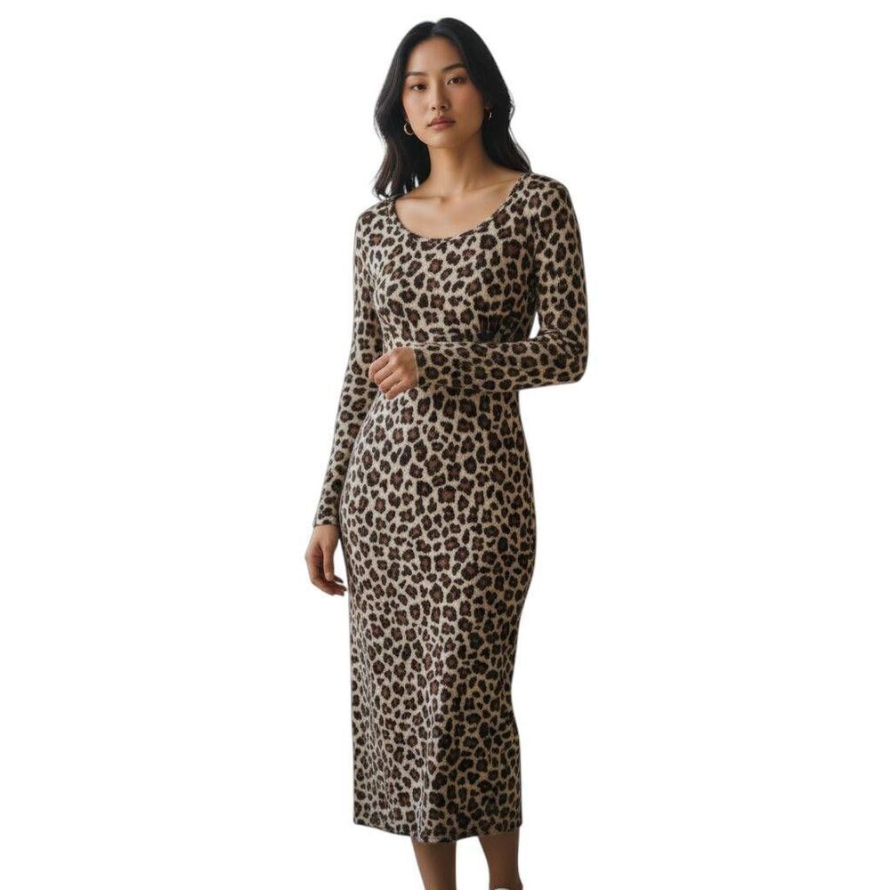 ANDREE BY UNIT LEOPARD PRINT BODYCON DRESS BROWN & CREAM SZ.S EUC.